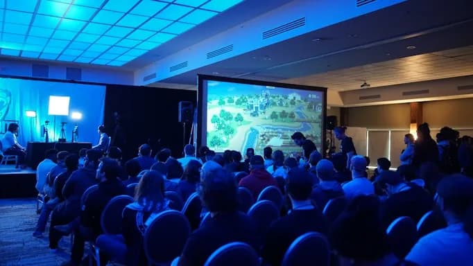 Delegates seated before the main stage screens